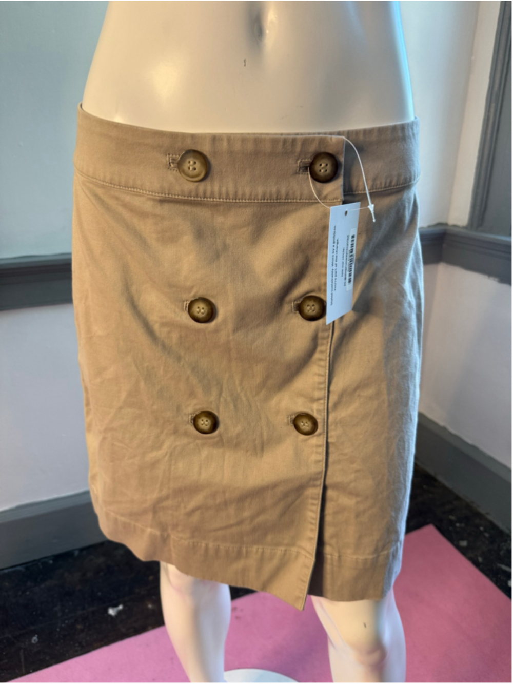 White House Black Market Tan Cotton Stretch Wrap Button Front Mini Skirt Size 4